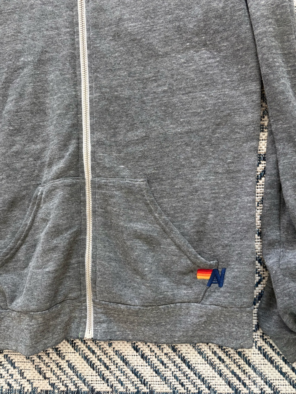 Aviator Nation Gray Zip Hoodie with Neon Rainbow Stitch Detail - Picture 5 of 5